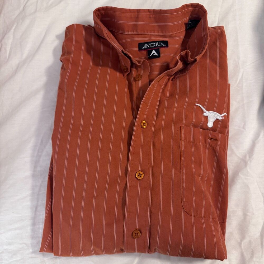 Mens XL Antigua Texas Longhorns Orange White Long Sleeve Button Down EUC